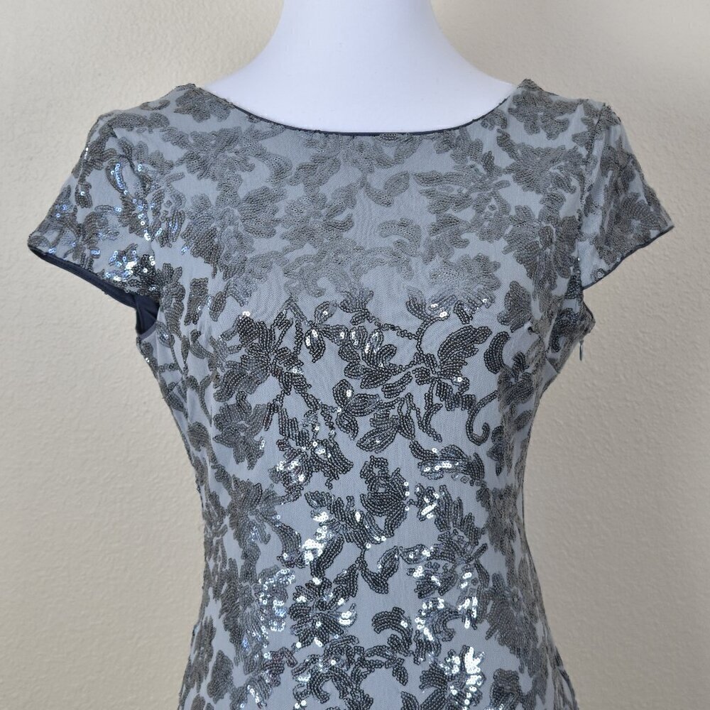 Calvin Klein Silver Sequin Cap Sleeve Backless Long Formal Dress 6 - Picture 2 of 10